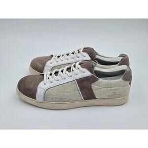 Vince Camuto Leather Suede Linen Sneakers Brown Tan Mens 11